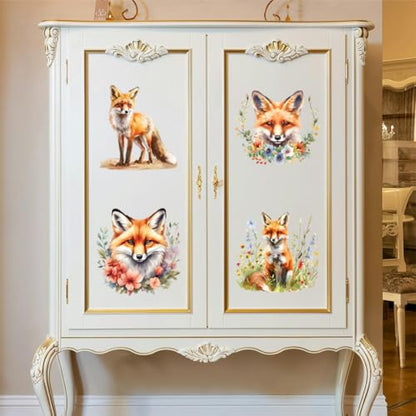 Peacoblue Cute Fox Rub On Transfers for Furniture Craft 6"x12" - style: Cute Fox