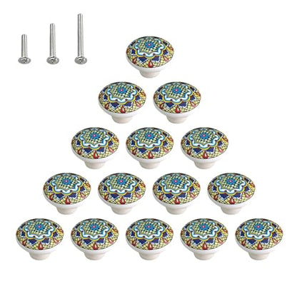 HUAMULAN Ceramic Knobs Boho Cabinet Pulls Drawer Door Handles 15 Pack - color: MZ936-6-15PCS