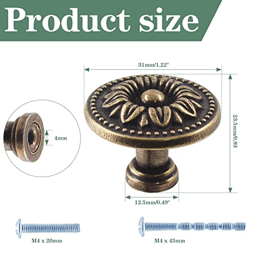 Waziaqoc 6PCS Antique Flower Drawer Knobs Vintage Bronze - size: Knob - Single Hole