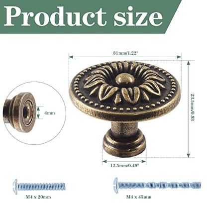 Waziaqoc 6PCS Antique Flower Drawer Knobs Vintage Bronze - size: Knob - Single Hole