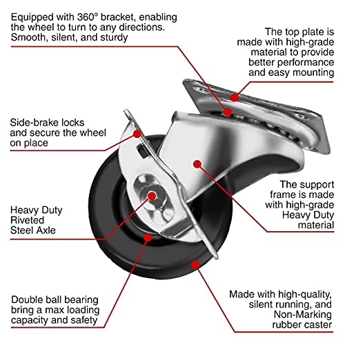 FactorDuty 48 Pack 2" Swivel Caster With Brake Wheels Hard Rubber Base w/Top Plate & Bearing (2" w/brake, 48 pcs) - size: 2" w/ brake, 48 pcs
