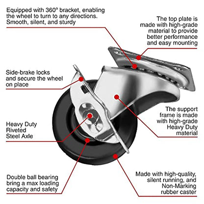 FactorDuty 48 Pack 2" Swivel Caster With Brake Wheels Hard Rubber Base w/Top Plate & Bearing (2" w/brake, 48 pcs) - size: 2" w/ brake, 48 pcs