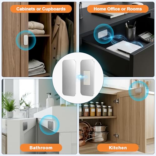 Magnetic Cabinet Door Catch, Ultra Thin No Drill Cabinet Door Magnets, Adhesive Stainless Steel Cabinet Latch to Stay Closed, Kitchen, Bathroom Magnetic Door Catch Closer 4 Pack