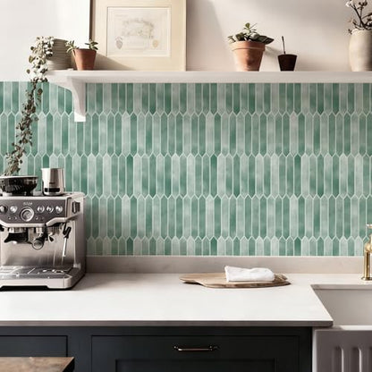 10 Sheets Thicker Peel and Stick Backsplash, 12"x12" Peel and Stick Wall Tiles, Hexagon Look Tiles Backsplash for Kitchen and Bathroom, Light Green - color: Light Green