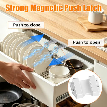 TONITRUI Heavy Duty Magnetic Push Latch, Double Push-to-Open Touch Latch for Kitchen Cabinet Doors, Push Release Pop Out Catch for Drawer Closure, White Cabinet Hardware (2 Pack) - color: White-Double