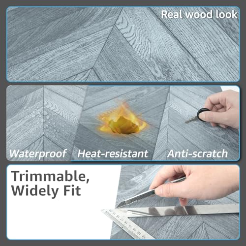Art3d 30-Pack Herringbone Peel and Stick Floor Tiles (30 Sq.Ft), Grey - color: Herringbone - Grey