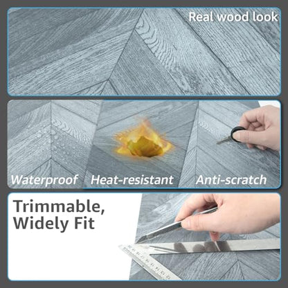 Art3d 30-Pack Herringbone Peel and Stick Floor Tiles (30 Sq.Ft), Grey - color: Herringbone - Grey