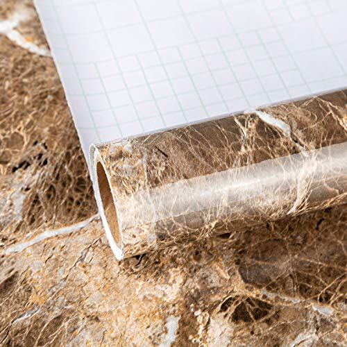 Dark Brown Marble Paper Thick Glossy Countertop Contact Paper for Kitchen Bathroom Self Adhesive Waterproof Granite Wallpaper Stick and Peel Counter Top Laminant Marble Vinyl Countertop Wrap - color: Dark Brown, size: 16" x 197"
