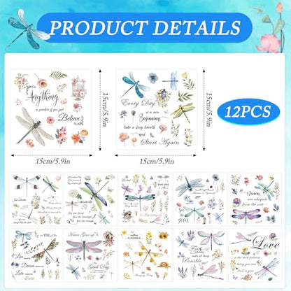 Wxiben 12 Pcs Dragonfly Rub on Transfers for Crafts and Furniture - style: Dragonfly