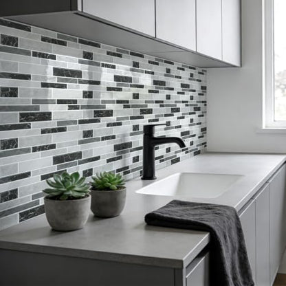 Vieshful Marble Peel and Stick Backsplash, 12 x 12 in, 20 Sheets - color: Black Grey Marble Mix, size: 20 Sheets
