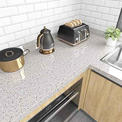FunStick 36" x 200" Granite Contact Paper Peel and Stick Countertops for Kitchen Waterproof Granite Wallpaper Self Adhesive Vinyl Grey Marble Wall Paper Sticker for Bathroom Table Cabinets Removable - size: 36" x 200"
