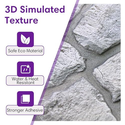 3D Peel and Stick Faux Stone Wall Panels 11.8" x 11.8" 10-Pack - color: Stone-SM-A