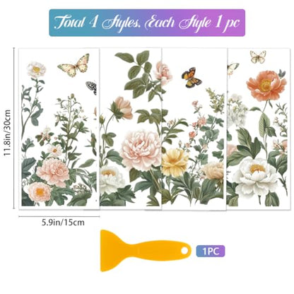 GLOBLELAND 4 Sheets Peony Butterfly Rub on Transfer for Furniture 6×12 inch - style: Peony Butterfly