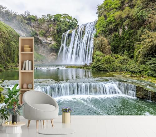 Majestic Green Forest Waterfall Landscape Peel and Stick Wallpaper - color: No.12, size: 80" x 61"