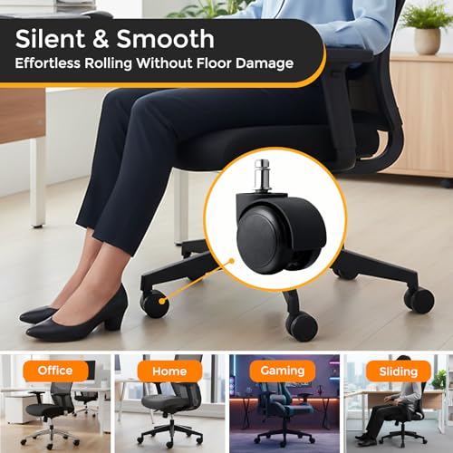 2" Office Chair Caster Wheels, 99% Universal Fit, Quiet Replacement 5 Pack - color: black