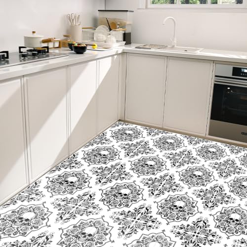 Nuxovilar Peel and Stick Floor Tile 12x12 Inch Vinyl - color: Black & White Gothic