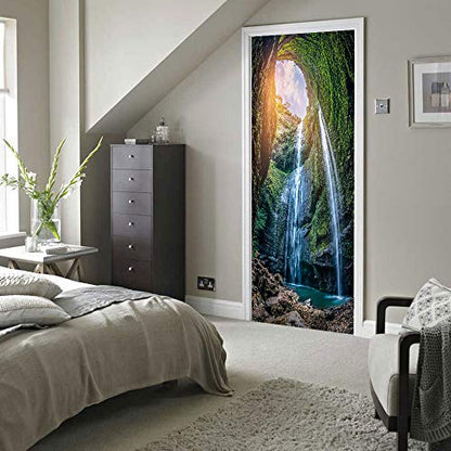 Nature Art Self Stick Vinyl Door Mural Sticker, Peel and Stick Removable Refrigerator Wrap Decal, Kiva Waterfall, 32.3x78.7, 2 Pcs Set - color: Kiva Waterfall