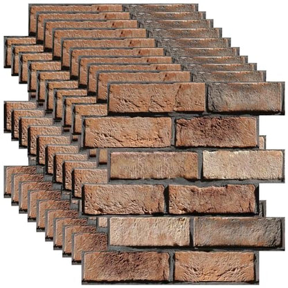 3D Wall Panels Peel and Stick,10 PCS 3D Brick Wallpaper - color: Seamless Red Stone