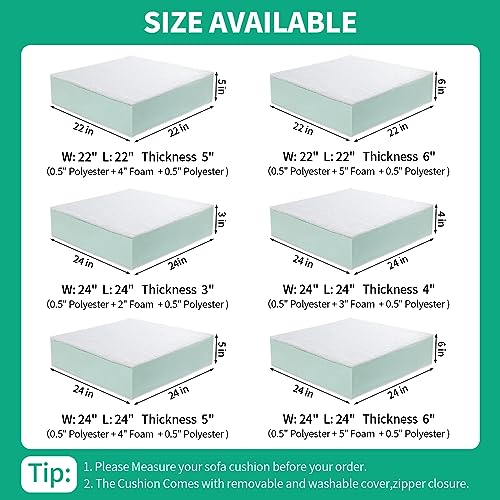 HOMBYS Couch Cushion Replacement Wrapped with Polyester Batting, High Density Couch Cushions Inserts with Dacron Fiber Layer,Upholstery Cushion Padding with Removable Cover,5 inch Thick,24"x24",1 Pcs - size: 24"x24"x5"