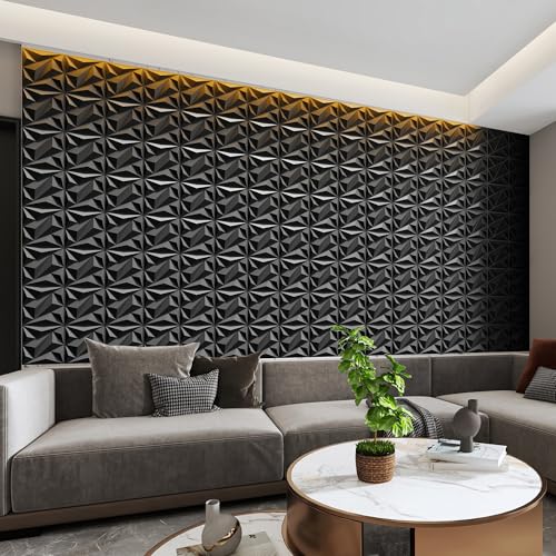 INMOZATA 3D Wall Panels, Diamond Textured PVC Accent Wall Panels - color: A_Black