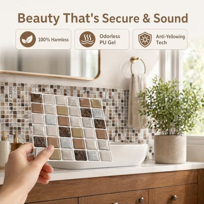 3D Mosaic Peel and Stick DIY Backsplash Tiles (24, Earthtone Brown) - color: Earthtone Brown