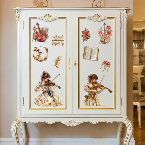 Peacoblue Violin Girl, Flower Rub On Transfers for Furniture Craft 6"x12" - style: Violin Girl