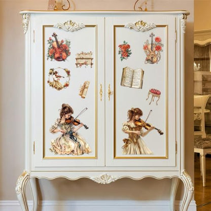 Peacoblue Violin Girl, Flower Rub On Transfers for Furniture Craft 6"x12" - style: Violin Girl