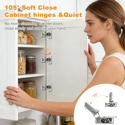 Probrico 4 Pack 2 Pair 1/2 inch Overlay Soft Close Cabinet Hinges Hidden Door Hinge for Kitchen Cabinet Hinges Concealed Self Closing Face Frame for Cupboard, Wardrobe, 105 Degree Opening Angel - size: 1/2 Inch