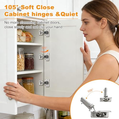 Probrico 4 Pack 2 Pair 1/2 inch Overlay Soft Close Cabinet Hinges Hidden Door Hinge for Kitchen Cabinet Hinges Concealed Self Closing Face Frame for Cupboard, Wardrobe, 105 Degree Opening Angel - size: 1/2 Inch