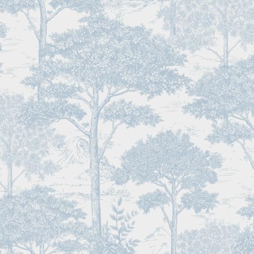 Ismoon Blue Peel Stick Wallpaper Forest Mural Toile Stick on Wallpaper - color: Dusty Blue, size: 17.3" x 393"