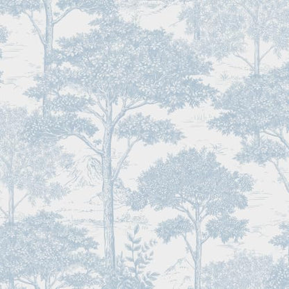 Ismoon Blue Peel Stick Wallpaper Forest Mural Toile Stick on Wallpaper - color: Dusty Blue, size: 17.3" x 393"