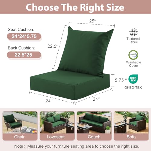 Outdoor Deep Seat Cushion Set, 24x24 Inch, Forest Green, Set of 1 - color: Forest Green