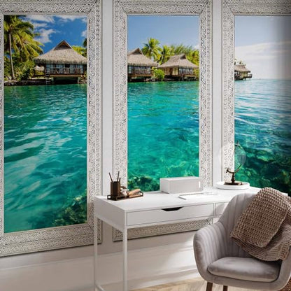 artgeist - Peel and Stick Wall Mural, Living Room Tropical Island 96x69 in - color: #10, size: 69"x96"