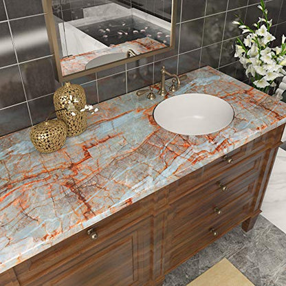 Livelynine 15.8"X197" Teal Marble Wallpaper Peel and Stick Countertop Waterproof Marble Contact Paper for Countertops Bathroom Self Adhesive Counter Top Vinyl Wrap Kitchen Table Desk Covers Counters - color: Blue Marble Contact Paper, size: 15.8" x 197"
