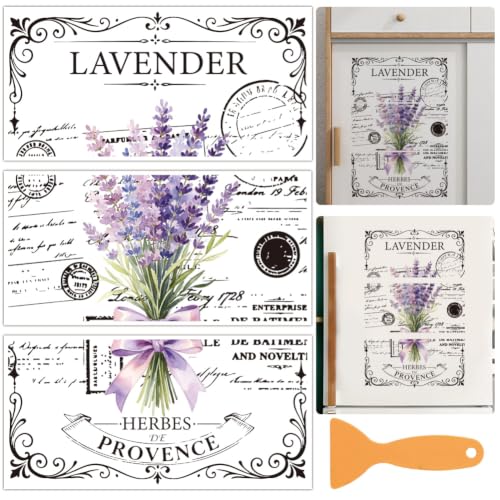 3 Sheets Lavender Rub on Transfers Stickers for Furniture 6"x12" - color: Lavender