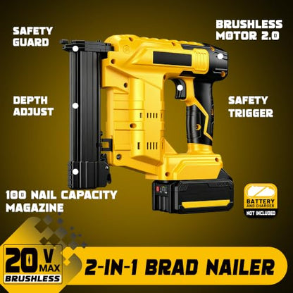 2-in-1 Cordless Brad Nailer for Dewalt 20V Battery (Tool Only)