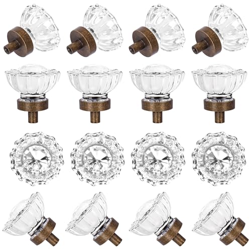 16 Pack Antique Brass Cabinet knobs, Round Glass Cabinet Knobs and Pulls - color: Aged Bronze, size: 16 Pack (36mm)