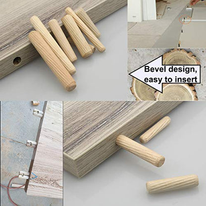 smseace 230Pcs Wooden Dowel Pins 1/4inch 5/16inch 3/8inch, Fluted Wood Dowels Rods for Crafts, Furniture, DIY Manual - size: 230Pcs - 4 Sizes