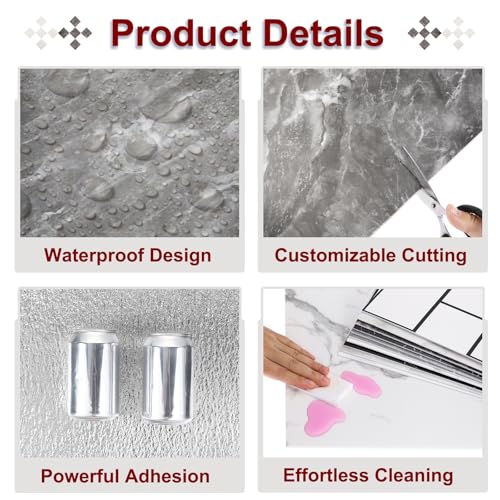HARFINGTON 15pcs Peel and Stick Marble Tiles, Waterproof Wall Panel Backsplash, 12"x12" PVC Peel and Stick Shower Tiles for Bathroom, Kitchen, Living, Slate Gray Design - style: Slate Gray