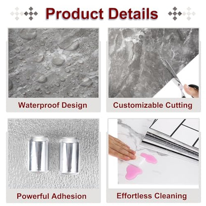 HARFINGTON 15pcs Peel and Stick Marble Tiles, Waterproof Wall Panel Backsplash, 12"x12" PVC Peel and Stick Shower Tiles for Bathroom, Kitchen, Living, Slate Gray Design - style: Slate Gray