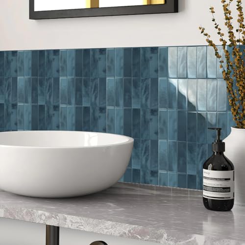 Alwayspon 12×12inch×10Pcs 2.5mm Thick Version Deep Blue Marble Style 3D Vinyl Backsplash Tiles, Self-Adhesive Peel and Stick Wall Tile Stickers Stick on Subway Tiles for Kitchen Bathroom Wall - color: Deep Blue
