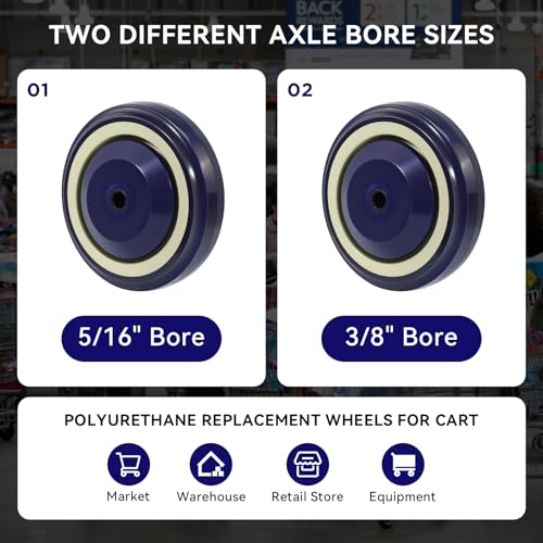 4" Casters Polyurethane Shopping Cart Wheels Replacement Set of 4 Wheels for Cart Furniture Loading Capacity 1200lbs Total - style: 3/8" Bore