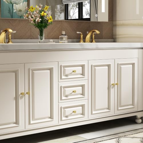 Haliwu 20 Pack Brushed Gold Cabinet Knobs Kitchen Drawer Knobs, Solid Pulls - color: Brushed Gold & Square