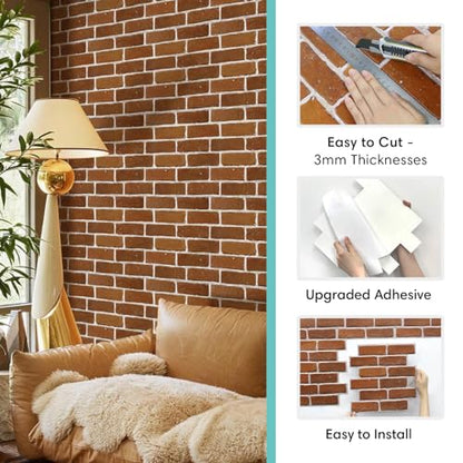 Commomy Faux Brick Wall Panels Peel and Stick Thin PVC 10 Pcs 11.8" x 11.8" - color: Brick-MA