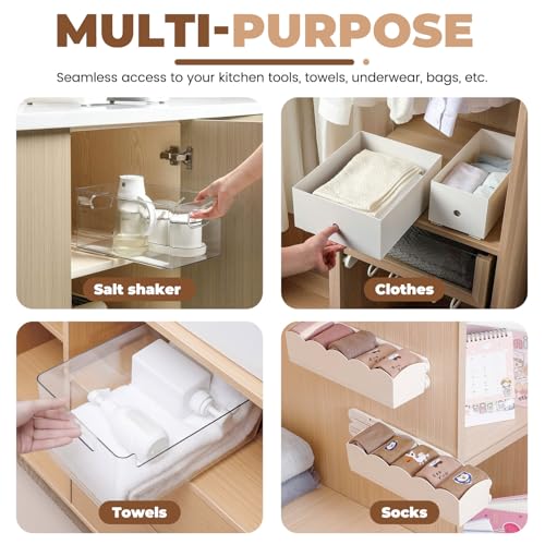 LELE LIFE Adhesive Pull Out Cabinet Drawer Sliders, Drawer Bin Organizer Sliding Rails Guides, No Drill DIY Basket Slides Bottom Mount for Shelf (4 Pack) - color: 4 Pack
