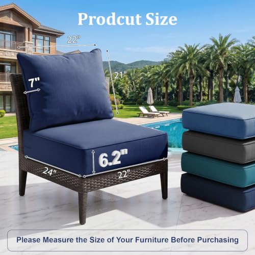 ZCUBED Luxury 6.2" Thick Outdoor Chair Cushions 2 Set - 22 x24 Inch 30D Sponge Filling Fade-Resistant Chair Cushion, Water Resistant & Removable Cover Patio Furniture Replacement Cushion,Blue - color: Blue, size: 22"x24" Extra Thick