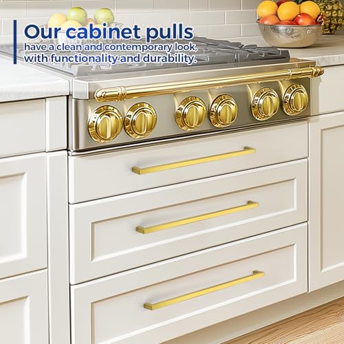 JOY DECOR Gold Cabinet Handles Square Cabinet Pulls, 15 Inch CC, 10 Pack - size: 15 Inch Hole Center