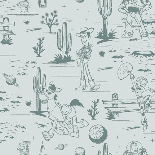 RoomMates Disney Toy Story Toile Teal Peel and Stick Wallpaper - color: Teal