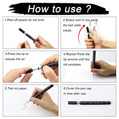 Paint Pen White Black Acrylic Marker Set for Rock Wooden Tire Metal Leather Glass Painting, 0.7mm Fine Point Quick Drying (3pcs Black +3pcs White) - color: black,white