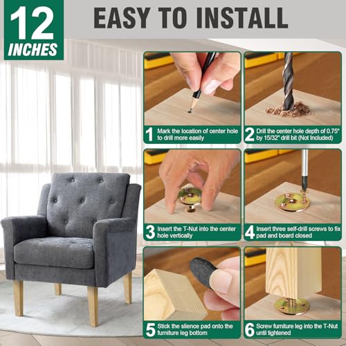 FoDau770 Square Furniture Legs 12 Inch, Ash Wood Legs with 5/16"-18 Bolts - size: 12 Inch